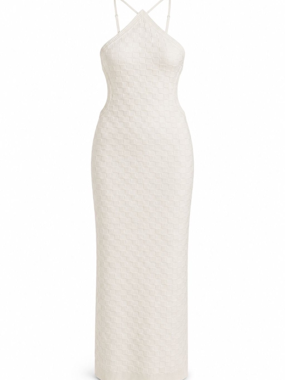 Elexiay Checkered Textured Knit Beach Cover Up Dress | Cream | XS | Resort Wear